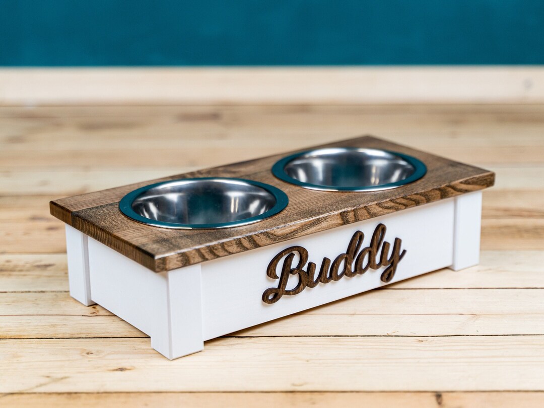 Personalized Solid Wood Dog Bowl Stand With Stainless Steel Bowls - Etsy