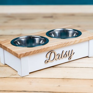 Personalized Dog Bowl Stand, Raised Pet Feeder with Two Bowls