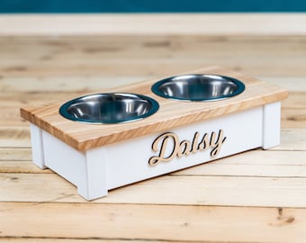 Personalized Dog Bowl Stand, Raised Pet Feeder with Two Bowls