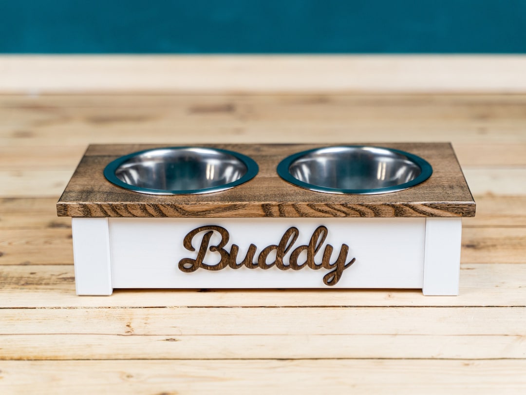 Personalized Solid Wood Dog Bowl Stand With Stainless Steel Bowls - Etsy
