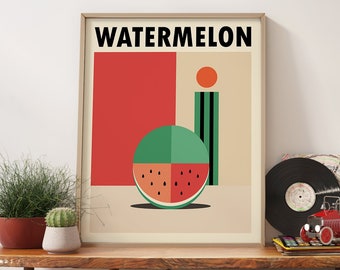 Minimalist Watermelon Wall Art Print, Retro Watermelon Print, Boho Wall Art Modern Watermelon Decor, Watermelon Kitchen Decor, Minimal Art