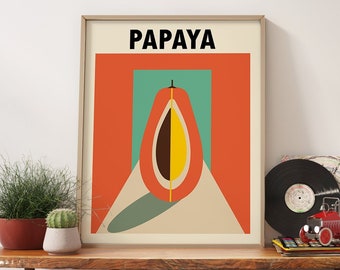 Minimalist Papaya Wall Art Print, Retro Papaya Print, Boho Wall Art Modern Papaya Decor, Papaya Kitchen Decor, Vintage Poster