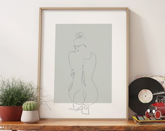 Naked Woman Wall Art, Nude Woman One Line Art,  Abstract Woman Body Poster,  Naked Woman Drawing, Minimalist Bathroom Bedroom Art Print