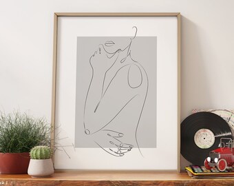 Line Art Woman Silhouette Drawing, Abstract Woman Body Wall Art, Naked Woman Poster, Nude Art Print, Minimalist Bathroom Decor