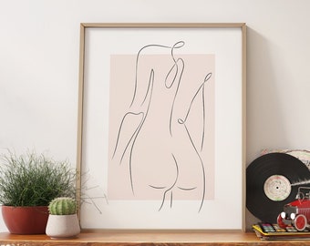 Nude Woman Body Line Art Female Figure Posters Nude Art Minimalist Bathroom Wall Art Abstract Woman Art Print for Living Room, Wall Art