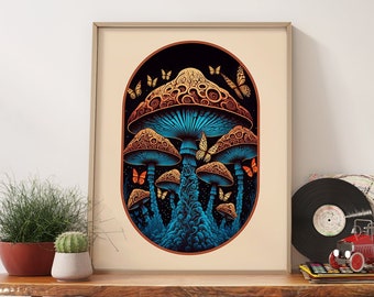 Trippy Y2K Mushroom Wall Art, Retro 70s Art Print, Groovy Psychedelic Wall Decor, Mushroom Art, Y2K Decor, Psychedelic Art Print