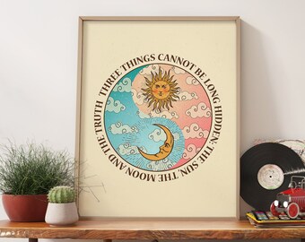 70s Sun and Moon Print, Retro Celestial Wall Art