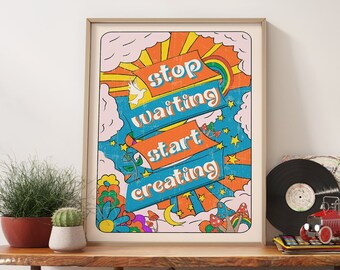 70s Retro Art Print, Hippie Soul Decor, Motivational Quote