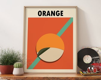 Minimalist Orange Wall Art Print, Retro Bauhaus Inspired Poster