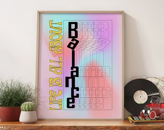 Cartel motivacional Gradient Retro Wall Art, Quote Art Print Aesthetic Decor, Inspirational Quotes Poster, Balance Wall Art