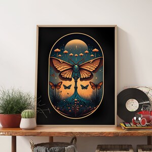 Vintage Moth Poster Dark Academia Room Decor, Witchy Art Print Moody Maximalist Decor, Celestial Moth Wall Art, Gothic Bohemian