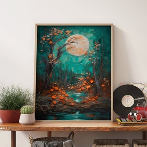 Modern Moonlight Spring Wall Print, Oil Painting Landscape Giclée Print, Aesthetic Room Decor Wall Print, Impasto Poster
