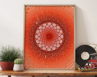 Impresión artística con cita motivacional de los años 70, decoración de mandala retro