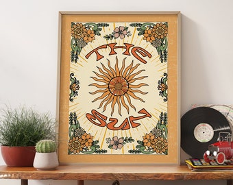 Stampa solare retrò anni '70 / Arte murale floreale vintage