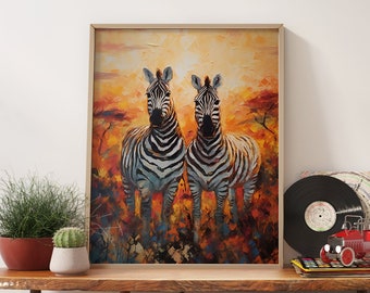 Modern Zebra Giclée Print, Impasto Oil Painting Style