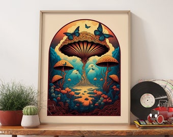 70s Decor  Retro Mushroom Art Print - Groovy Psychedelic Wall Decor, Mushroom Art, Y2k Decor, Aesthetic Poster, Wall Art