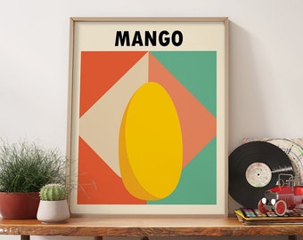 Minimalist Mango Art Print, Retro Kitchen Decor, Bauhaus Inspired