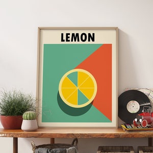 Minimalist Lemon Art, Retro Print, Boho Wall Art Print - Modern Lemon Art - Citrus Kitchen Decor - Vintage Poster - Bauhaus Inspired
