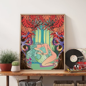 Póster de la diosa de la madre tierra, arte de los 70, impresión hippie de decoración de los 70, póster vintage de arte de pared retro, decoración del hogar de los 70, lámina espiritual