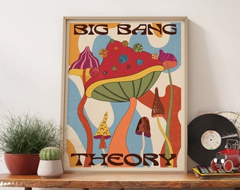 Retro Mushroom Wall Art Print, Funny Hippie Home Decor, 70s Inspired, Y2K Style, Big Bang Theory Art