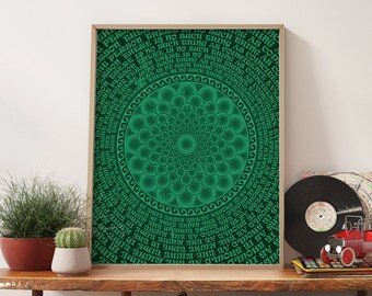 Lámina artística de mandala verde esmeralda, decoración del hogar de los años 70