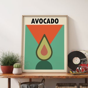 Minimalist  Avocado Art, Retro Print, Boho Wall Art Print - Modern Avocado  Art - Avocado  Kitchen Decor - Vintage Poster - Bauhaus Inspire