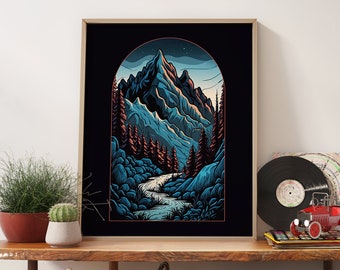 Rustic Mountain Wall Decor with Nature-Inspired Landscapes - Adventure Lovers' Aesthetic Print