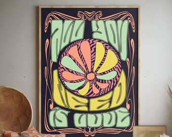 Psychedelic Wall Art, 70s Retro Decor, Motivational Poster