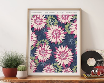 70er Jahre Retro Blumenmuster Print, Vintage Wohndekor