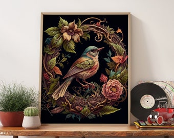 Antique illustration Bird Vintage Poster, Botanical Print Floral Wall Art, Vintage Wall Decor, Elegant Home Decor Vintage Art Print