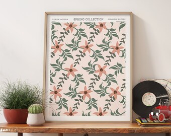 Floral Retro Wall Art, 1970s Botanical Print