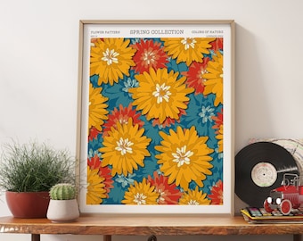 70s Floral Flower Market Print, Retro Wall Art