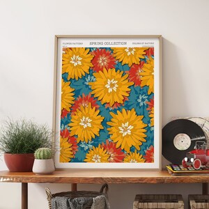 Impresión de mercado de flores, Patrón floral de los años 70, Arte de pared con patrón de flores, Póster de flores de los años 70, Decoración retro, Arte de pared