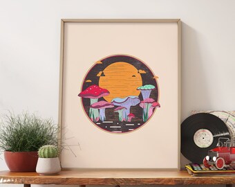 Vintage Mushroom Wall Art Print - 70s Retro Decor