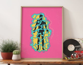 Groovy Preppy Art Print, 70s Retro Decor
