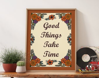 70s Floral Retro Print | Positive Quote Wall Art