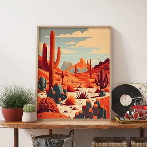 Boho Terrakotta Kaktus Wand Kunstdruck, Mid-Century Modern Wüstenlandschaft Poster, Abstraktes Kaktus Poster Boho Ästhetisches Dekor