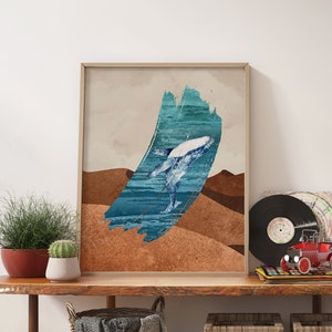 Bultrugwalvis in de woestijn Muur decor I Boho home decor I Mid century moderne kunst aan de muur voor uw woonkamer I Kunst aan de muur I Surrealistische kunst
