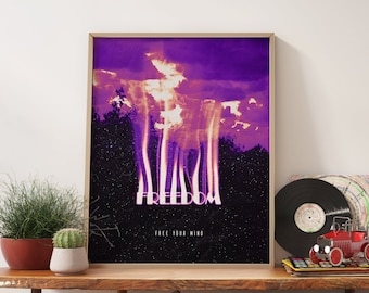 Gradient Art, Psychedelic Poster, Freedom Print, Retro Psychedelic, Purple Art Print, Freedom Poster, Y2K Poster, Y2K Decor, Dorm Room Decor