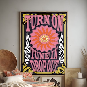Psychedelic Art Retro Print 70s Decor Motivational Posters, Vintage Poster, Hippie Home Decor Positive Quote Print