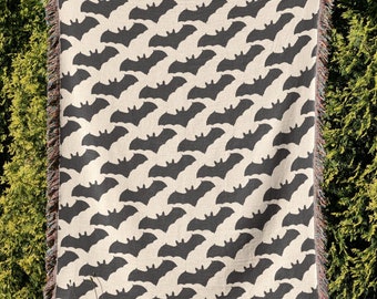Bat Pattern Halloween Cotton Woven Throw Blanket, Hallıween Blanket