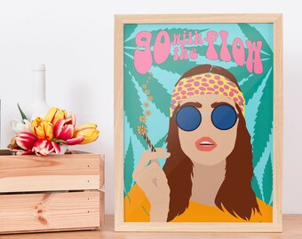 70s Hippie Woman Art Print, Retro Home Decor