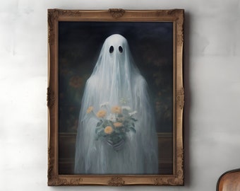 Ghost Portrait Dark Academia Halloween Decoration Ghost Wall Art, Spooky Art Prints, Vintage Poster, Haunting Gothic Decor