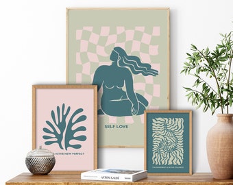 Matisse Art Prints Set, Abstract Botanical, Self Love Quote, Trendy Wall Decor