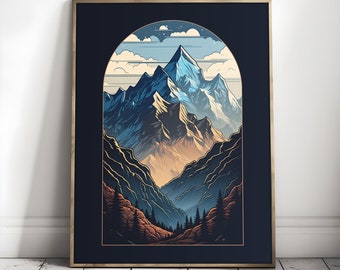 Vintage Mountain Landscape Poster, Aestetic Room Decor
