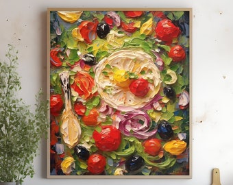 Abstract Greek Salad Art Print - Oil Paint Kitchen Wall Decor Greek Salad Wall Art - Giclee Food Wall Print - Greek Cuisine  Impasto Poster
