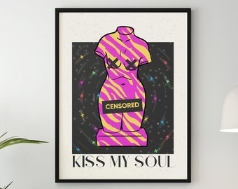 Kiss my soul psychedelic poster I 70s wall art Y2k room decor aesthetic psychedelic art, Psychedelic wall art, Y2k, Teen room poster
