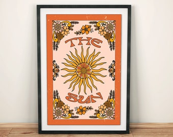 Digital Print Retro Flower /& Sun Wall Art