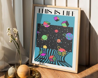 Psychedelic Retro Illustration Wall Art, Preppy Wall Art Retro Prints 70s Decor, Retro Quote Print Aesthetic Room Decor