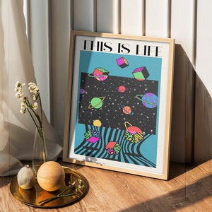 Arte de pared con ilustración retro psicodélica, arte de pared preppy, impresiones retro, decoración de los años 70, impresión de citas retro, decoración estética de la habitación